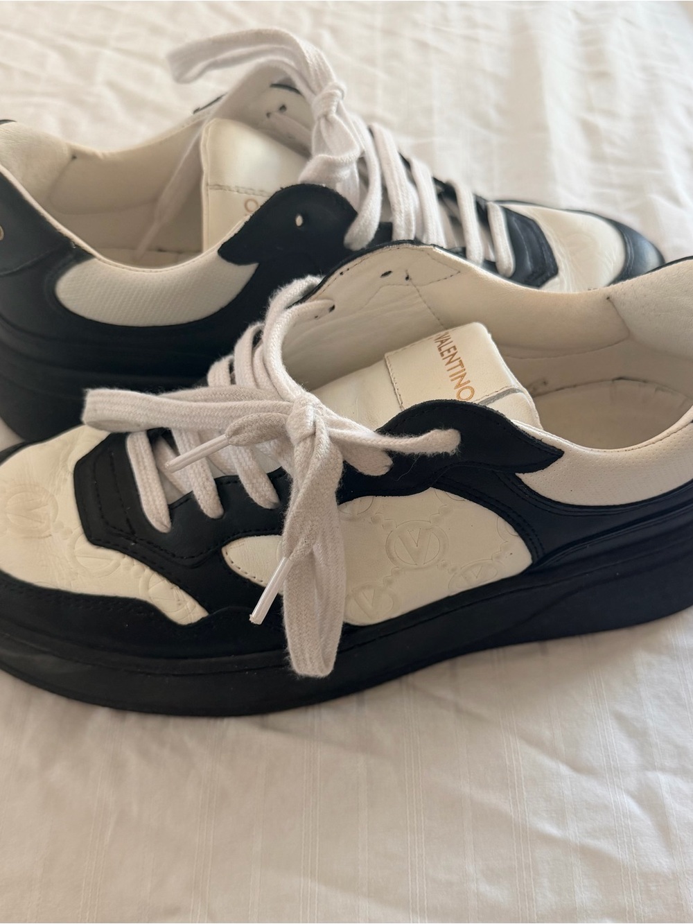 Valentino Kids Black and White Logo Low-Top Sneakers